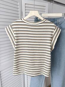 SHEIN Teen Girls Striped Round Neck Short Sleeve Casual T-Shirt, Minimalist Leisure Wear
