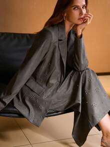 MOTF PREMIUM ÁO BLAZER DA PU MÀU XÁM THANH LỊCH & THƯỜNG NGẮN VỚI TRANG TRÍ ĐÁ NHẠT, THÍCH HỢP ĐỂ MẶC HÀNG NGÀY - Màu xám đen - Xem 6