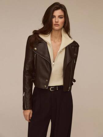 ATUI Studio Chaqueta de motocicleta de unicolor para mujer, de moda para el transporte, otoño