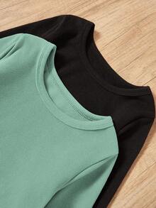 SHEIN 2 Sets Young Boy Black & Light Green Thermal Underwear Set, Long Pants & Long Sleeve, Stretchy Knit Fabric, Machine Washable, Comfortable Fit, Family Matching Outfits (2 Sets Sold Separately) Fall Winter - Multicolor - View 5