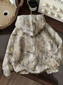 Attitoon 大码女式休闲街头印花卫衣，复古树枝树叶印花，适合秋冬季穿着，迷彩连帽卫衣，秋季树叶印花卫衣