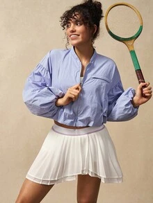 VARSIVA Women's Solid Color Drop Shoulder Short Zip-Up Stand Collar Casual Versatile Sports Jacket For Women - Purple - View 6