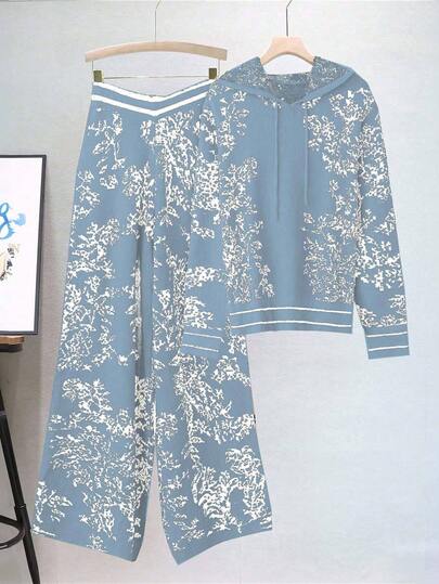 Linhara Simple Solid Color Printed Plus Size Women 2-Piece Sweater Set, Suitable For Halloween, New Year, Valentine's Day, Thanksgiving, Christmas, Easter, Gala, New Year's Eve