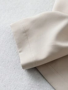SHEIN Clasi 大码蕾丝拼布纯色梭织休闲西装外套 - 卡其色 - 查看 3
