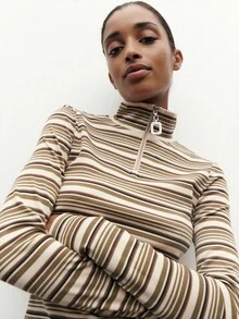 Nöista 长袖上衣，高领设计，半拉链闭合，银白色拉链头，饰有运动复古条纹，与牛仔布完美搭配，非常适合温暖的冬季叠穿、休闲季节装扮、圣诞节造型和舒适的新年造型。 - 彩色 - 查看 6