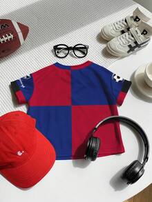 SHEIN 23 Barcelona Red & Blue Soccer Jersey, Casual Loose Fit Short Sleeve T-Shirt For Kids, Suitable For Summer Toddler Barcelona Jersey Baby Boy Barcelona Shirt Toddler Soccer Jersey 2t Barcelona Shirt Baby Boy Soccer Jersey - Multicolor - View 3