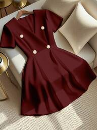 GlowEve CURVE Plus Size Women Elegant White Criss-Cross Tie Waist Double-Breasted Mini Dress, Summer