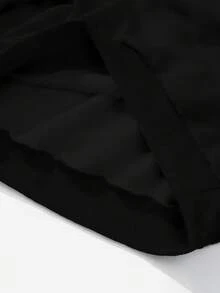 SHEIN EZwear 女士返校季，23号复古图案，复古秋季假日宽松半拉链高领抓绒卫衣，适合秋冬季穿着 - 黑色 - 查看 7