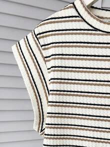 SHEIN Teen Girls Striped Round Neck Short Sleeve Casual T-Shirt, Minimalist Leisure Wear