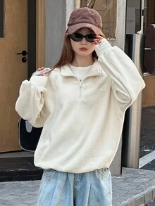 DAZY 休闲宽松长袖百搭少女运动衫 - 白色 - 查看 5