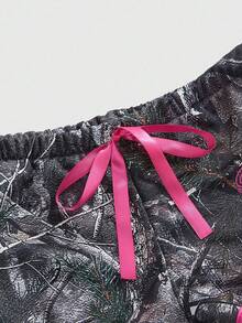 ROMWE Y2K Low Waist Sexy Camouflage Print Contrast Color Embroidered English Text Dolphin Shorts For Women