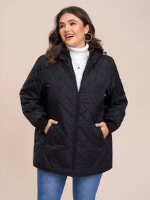 Comfylo 大码休闲保暖连帽夹克，冬季百搭 - 黑色 - 查看 5