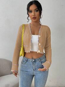 EMERY ROSE Damen Cardigan mit Drop Shoulder, Langarm, Einreiher, Kurz, Lässig Strick, Herbst