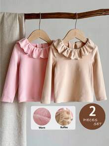 LMoss Kids 2 Stück Baby Mädchen gestrickte einfarbige Rüschen Saum Lässig Top Set, Pullover, Winterkleidung für Baby, Winterkleidung für Baby Mädchen, Herbstoutfit, Herbstkleidung für Baby, Herbst Tops, Langarmshirts, T-Shirts - Verschiedenfarbig - Übersicht 1