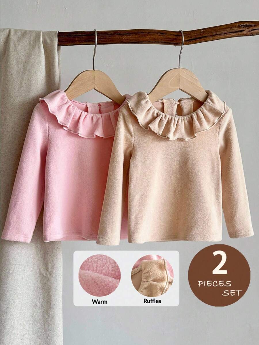 LMoss Kids 2 Stück Baby Mädchen gestrickte einfarbige Rüschen Saum Lässig Top Set, Pullover, Winterkleidung für Baby, Winterkleidung für Baby Mädchen, Herbstoutfit, Herbstkleidung für Baby, Herbst Tops, Langarmshirts, T-Shirts - Verschiedenfarbig - Übersicht 1