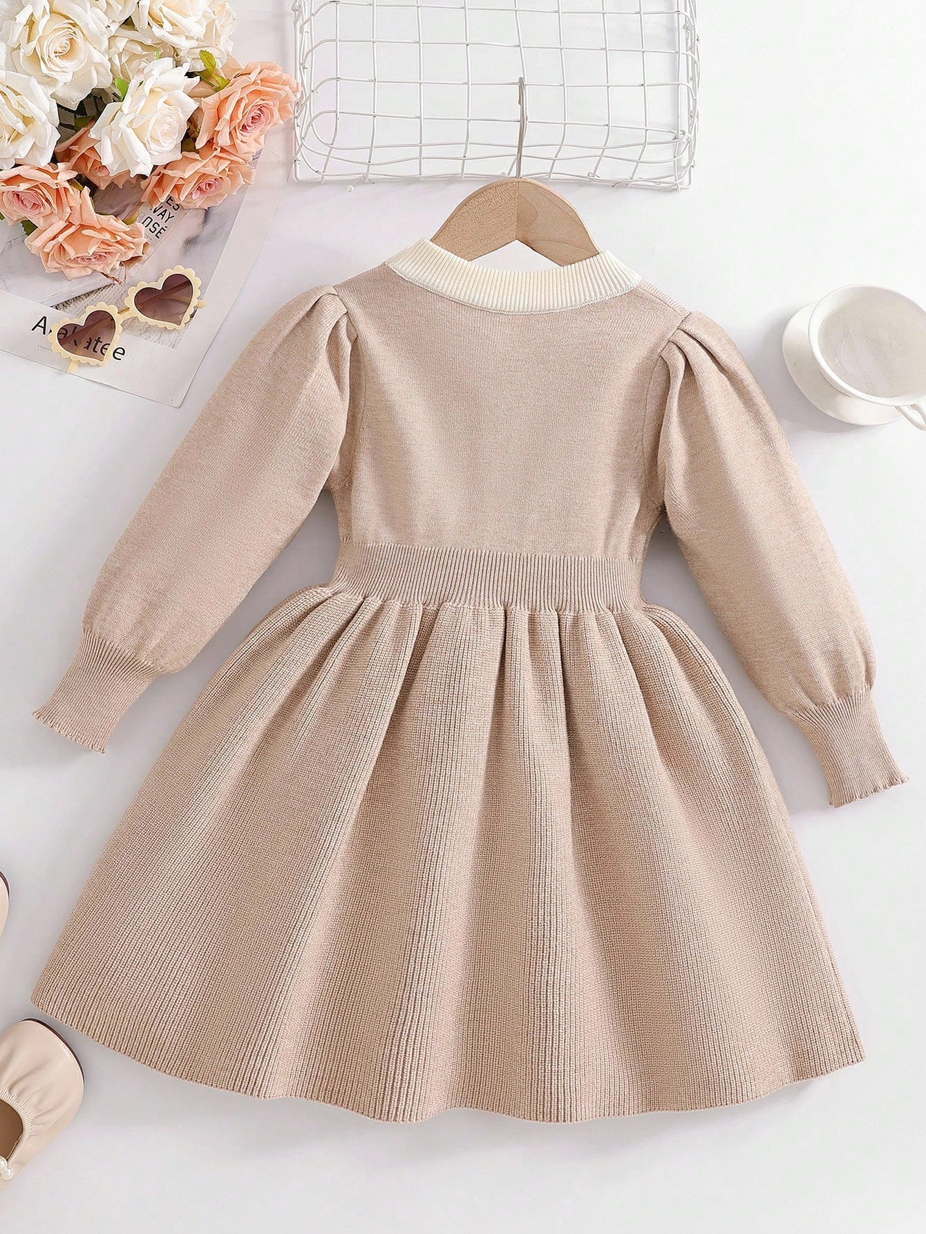 SHEIN فستان بلوزة مضفر بشكل ريترو حلو، فستان بلوفر...