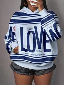 Slaydiva Áo sweatshirt cỡ lớn in hình trái tim theo phong cách tối giản, thoải mái dành cho nữ, thích hợp cho mùa thu/đông. - Nhiều màu - Xem 1