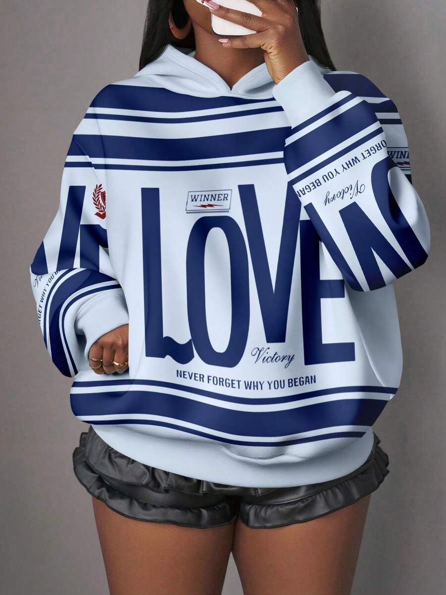 Slaydiva Áo sweatshirt cỡ lớn in hình trái tim theo phong cách tối giản, thoải mái dành cho nữ, thích hợp cho mùa thu/đông. - Nhiều màu - Xem 1