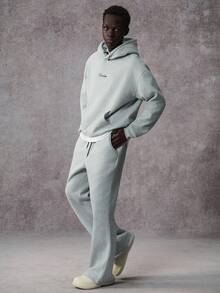 STYNVO Set casual da uomo con felpa con cappuccio, pantaloni della tuta grigi a zampa d'elefante, completo da uomo con felpa e pantaloni della tuta coordinati, abbigliamento autunnale