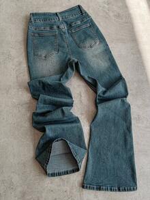 Attitoon Quần jeans ống loe thời trang dạo phố thường ngày dành cho nữ - Rửa tối - Xem 3