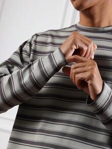 SUMWON Tricou cu mânecă lungă, cu dungi, clasic, cu guler rotund, cu nervuri, lungime regulată, casual, de bază, toamnă-iarnă, straturi esențiale - Gri plumb - Vizualizare 5