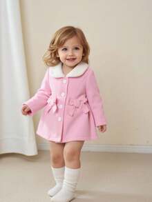 Souflis Souflis Baby Girl Sweet Bow Decor Jacket, Autumn/Winter Fall - Pink - View 1