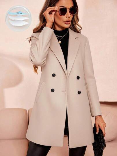 SHEIN Clasi Abrigo de lana con cuello de solapa de doble botonadura de moda para mujer, otoño