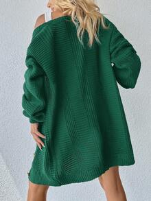 EURMUSE Cárdigan de hombros caídos con botón delantero - Verde - Ver 2