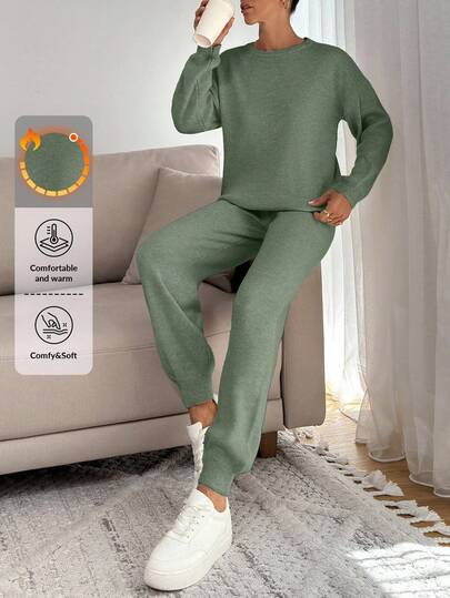EURMUSE WOMEN SOFT TOUCH SWEATER AND SWEATER PANT Two Pieces OUTFİT CO-ORDS COOL,Loungewear Set,Petite,Winter Clothes