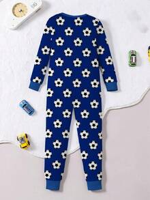 Young Boy Floral Print Button Front Pajama Jumpsuit - Multicolor - View 2