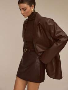 ATUI Studio Women's Loose Fit PU Blazer Jacket, Vintage Style, Suitable For Office, Commute, Halloween, Thanksgiving, Christmas, Autumn/Winter,Cozy Fall And Winter Clothes For Women