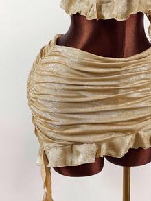 Amplova Y2K Amplova Fall/Winter Christmas New Year Thanksgiving Party Sexy Elegant New Year Tight Pleats Ruffles Party Cropped, Flowy Ruffled 2 Pieces Set For Women