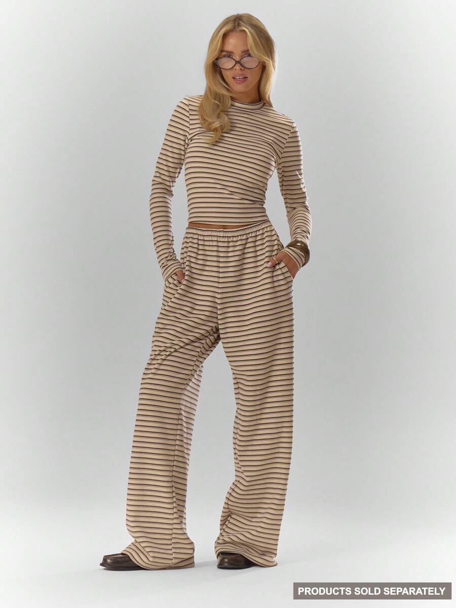 MUSERA Quần ống rộng cạp thấp kẻ sọc, thoải mái, dễ thương, phong cách thường ngày, thích hợp cho quán cà phê hoặc câu lạc bộ mùa hè. - Nhiều màu - Xem 1