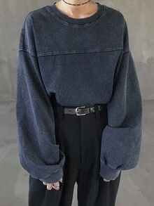 FRIFUL 女式宽松落肩长袖休闲牛仔上衣