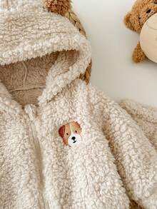 SHEIN 新生女婴可爱卡通图案毛绒连帽夹克和松紧腰裤套装，秋冬 - 彩色 - 查看 9