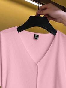 SHEIN LUNE Casual Versatile Solid Color Ruched Waist T-Shirt, Summer - Baby Pink - View 4
