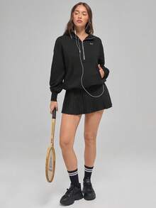 Fluxe Damska luźna bluza z dzianiny w jednolitym kolorze na jesień/zimę - Czarne - Zobacz 4