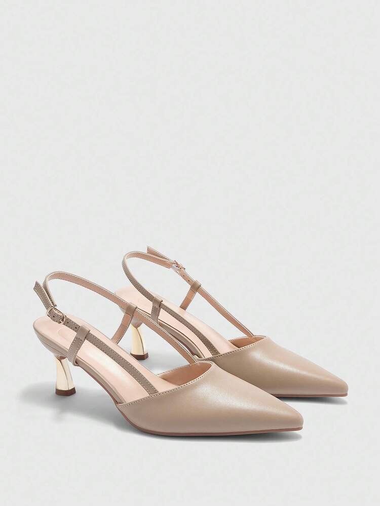 CUCCOO BIZCHIC Women's Pointed Toe Apricot Backstrap Formal Party Commute Heel Pumps For Christmas Spring Shoes