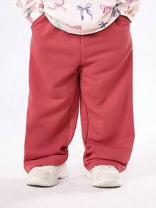 SUMWON Conjunto de sudadera y pantalón de chándal con estampado de lazo para niñas, sudadera con capucha y pantalón jogger, conjunto cómodo para días festivos, otoño e invierno, uso casual - Rojo violeta - Ver 4