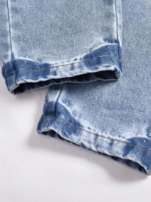 Elladie kids 女童水洗中蓝色做旧喇叭裤，柔软松紧腰带，百搭休闲度假街头服饰，轻盈春秋