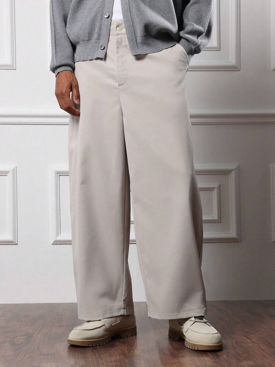 SUMWON Crop Fit Wide Leg Pleated Barrel Fit Trousers Casual Business ...