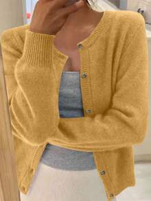 INAWLY Women's Solid Color Drop Shoulder Long Sleeve Single-Breasted Casual Cardigan, Autumn