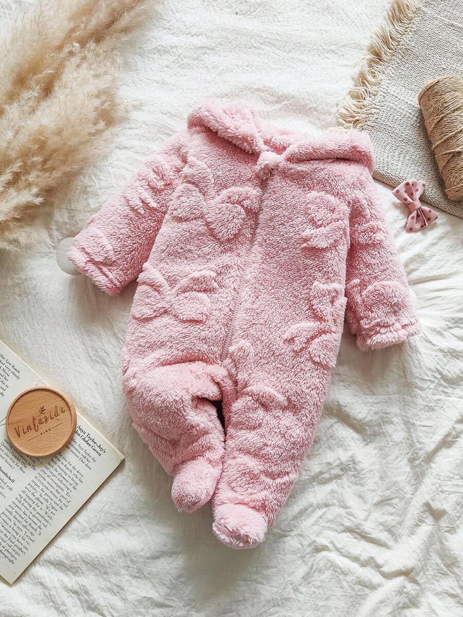 Vintaside Kids 新生儿简约时尚可爱波尔卡圆点长袖连帽羊毛连体睡衣 - 紅色 - 查看 1