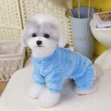 PETSIN Jumpsuit Hewan Peliharaan Berkaki Empat Bergaya Kartun yang Menggemaskan – Pakaian Bulu Domba yang Tahan Angin dan Nyaman untuk Anjing & Kucing Kecil, Sempurna untuk Pemakaian Sehari-hari di Dalam dan Luar Ruangan - Biru - View 5