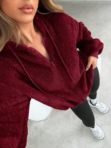 Siren Gaze Áo nỉ trùm đầu mềm mại màu trơn cho nữ, Áo nỉ trùm đầu bằng vải nỉ dày ấm áp dành cho nữ, Mùa thu/đông, Mùa thu, Áo dài tay - Màu Đỏ Sâu - Xem 5