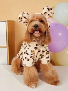 PETSIN 1 pieza Chaqueta con capucha de peluche con estampado de leopardo para mascotas