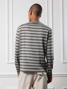 SUMWON Tricou cu mânecă lungă, cu dungi, clasic, cu guler rotund, cu nervuri, lungime regulată, casual, de bază, toamnă-iarnă, straturi esențiale - Gri plumb - Vizualizare 2
