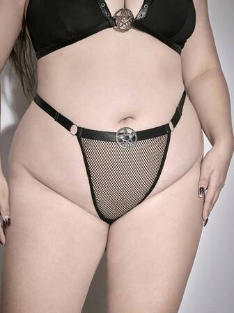 Grunge Punk Perizoma in rete a motivo esagramma, disponibile in taglie oversize, stile gotico