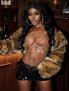 BamGleam Shiny Gold Backless Music Festival Party Queen Clubbing Top For Women Metal Chain Sexy Party - Gold - View 5