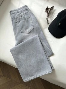 Elamini Women's Pocketed Wide Leg Relaxed Casual Denim Jeans